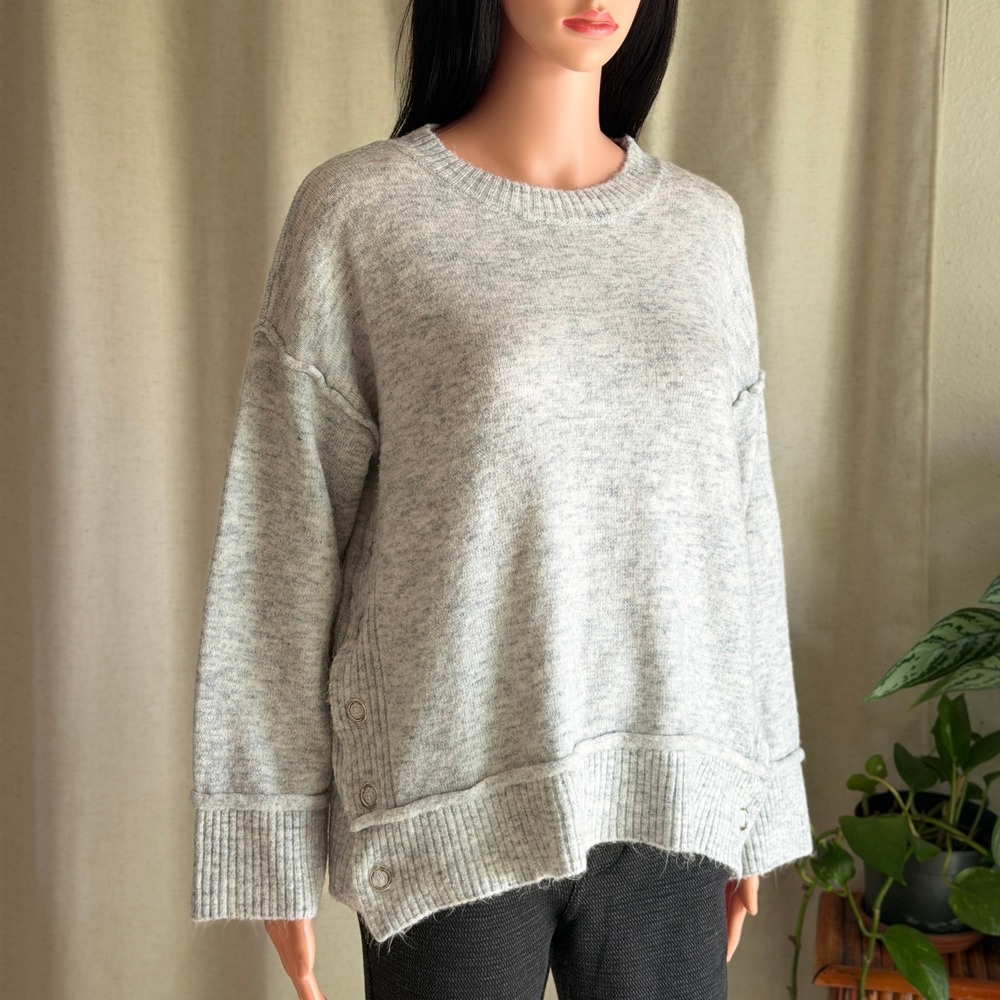 Light Gray Marled Oversized Side Button Sweater Womens S Scandi Hygge Soft Girl